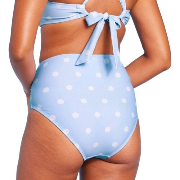 Polka Dot Ruched Extra High Waist Medium Coverage Bikini Bottom | Kona Sol | 1X - Picture 3 of 9